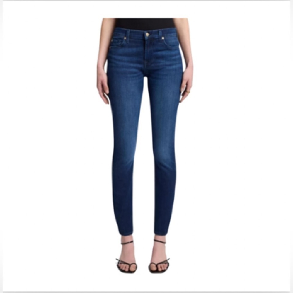 7 For All Mankind Dark Skinny Jeans With Embellished Squiggle Dark Blue 26